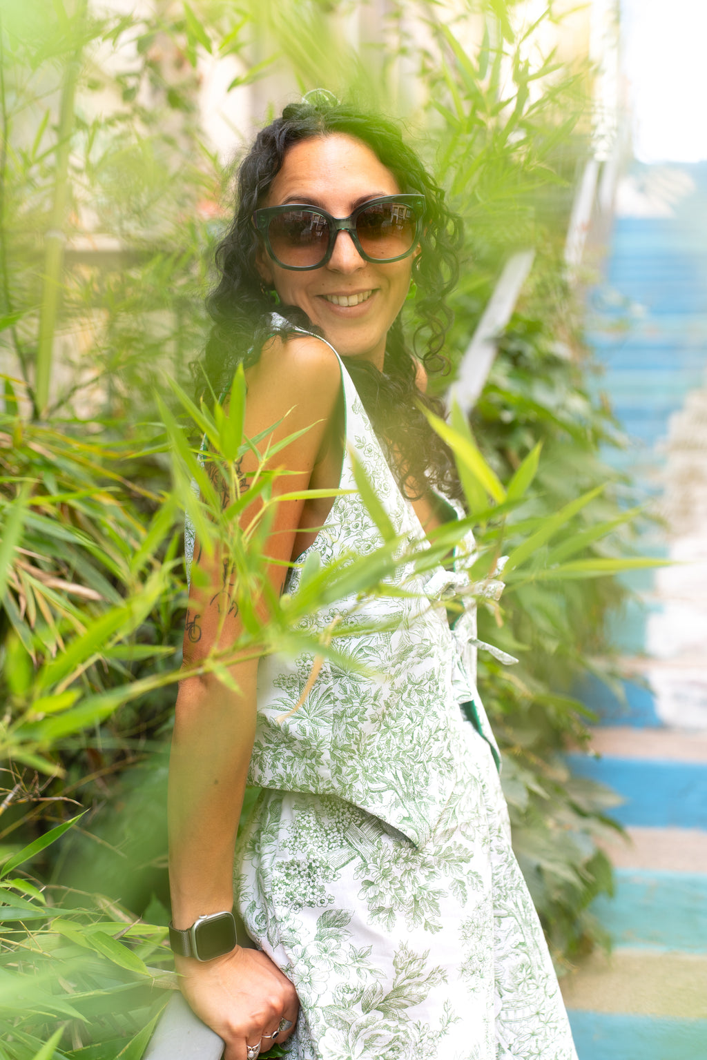 .Short • T.XS/S à XL • Short coton toile de jouy vert