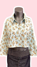 Cropped • T. 38 à 42 • Chemise bleu ciel à fleurs