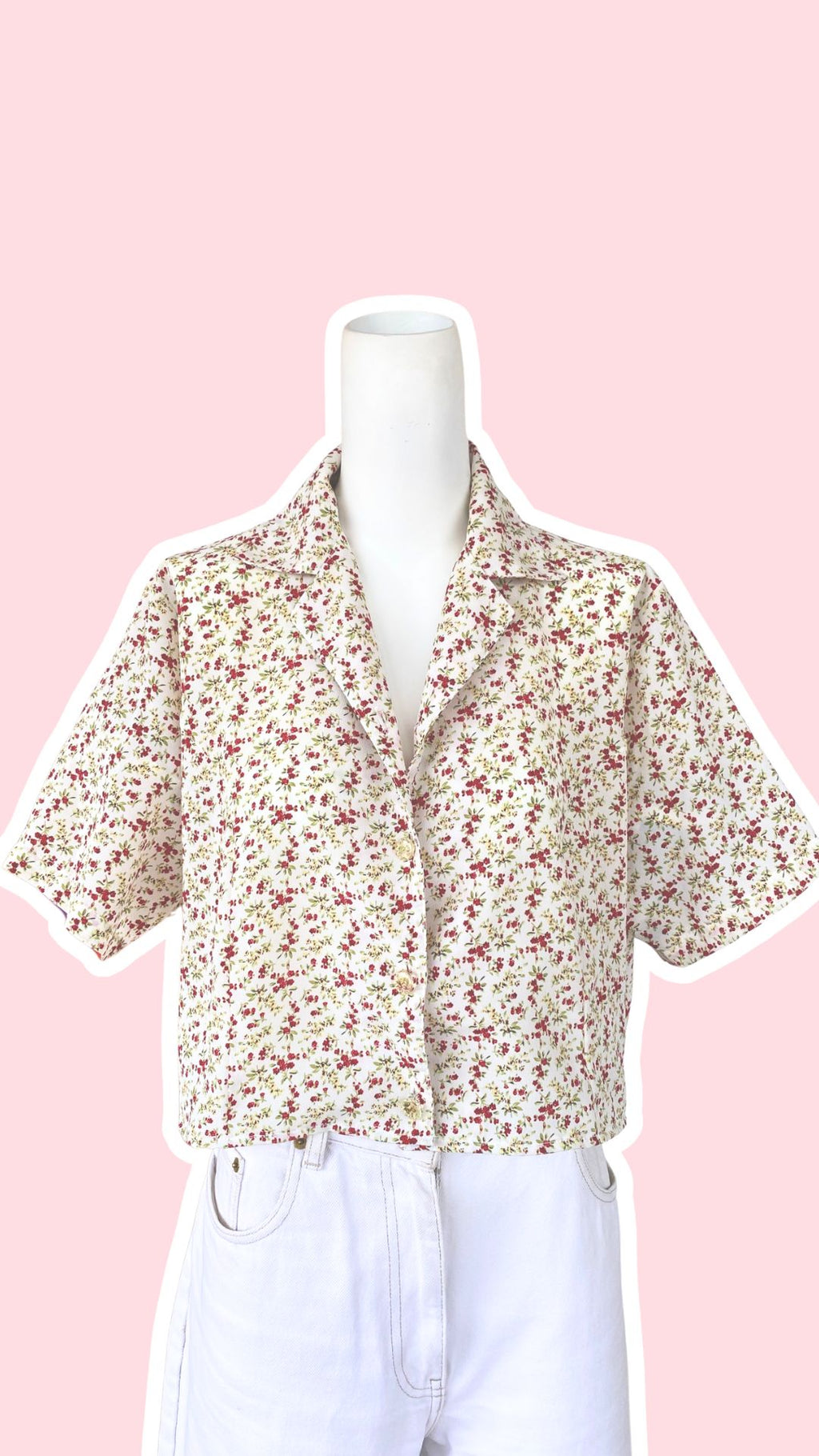 chemise crop top blanche liberty rouge vert