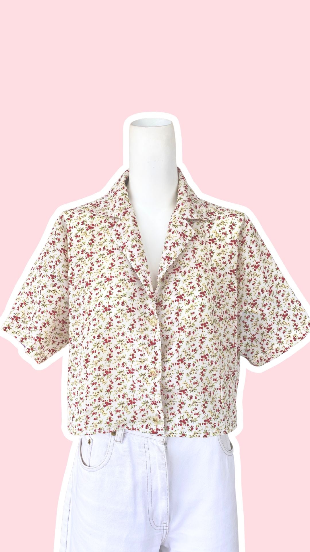 chemise crop top blanche liberty rouge vert