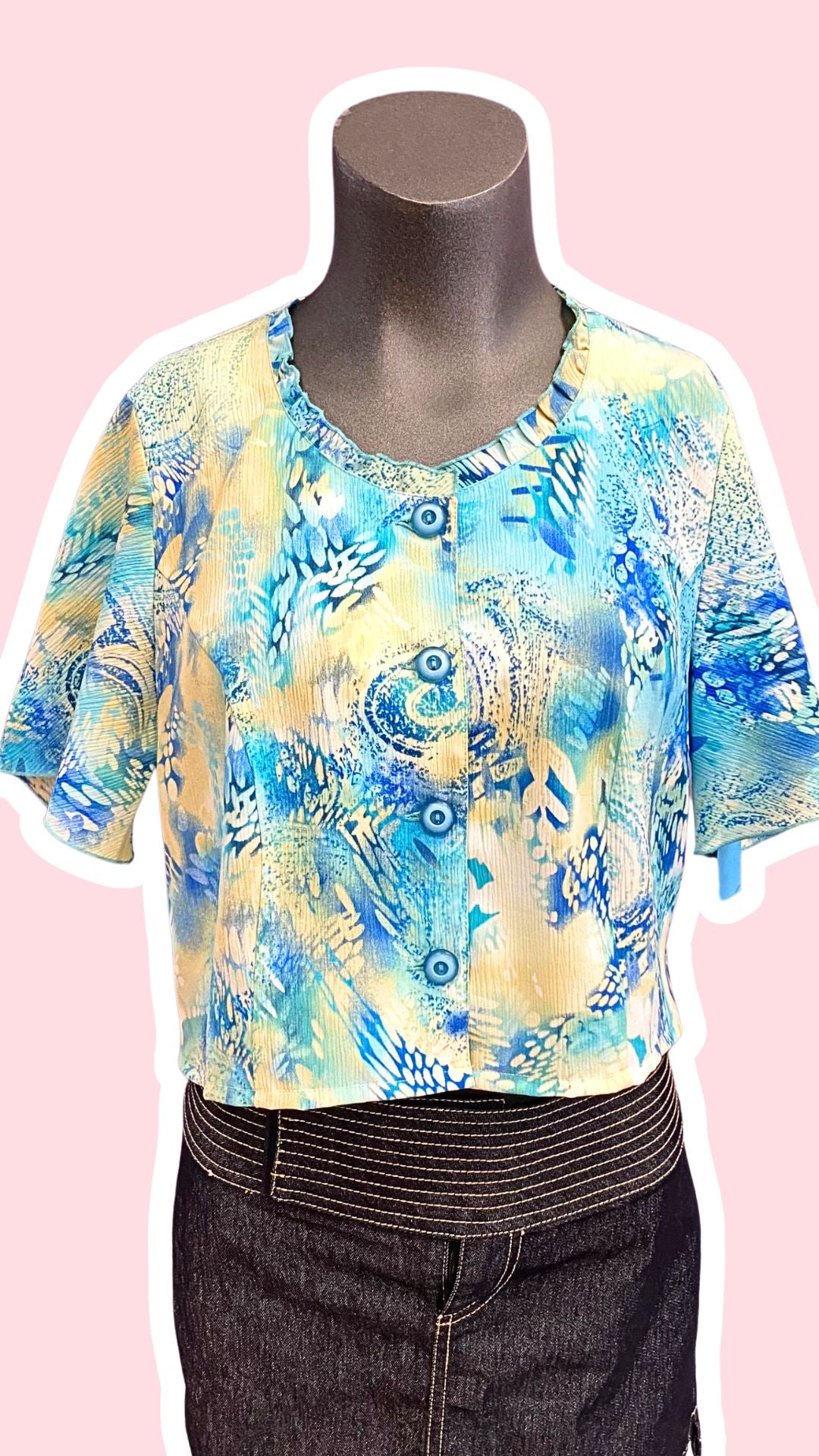 Cropped • T. 34 à 38 • Chemise crop top vintage tons marin