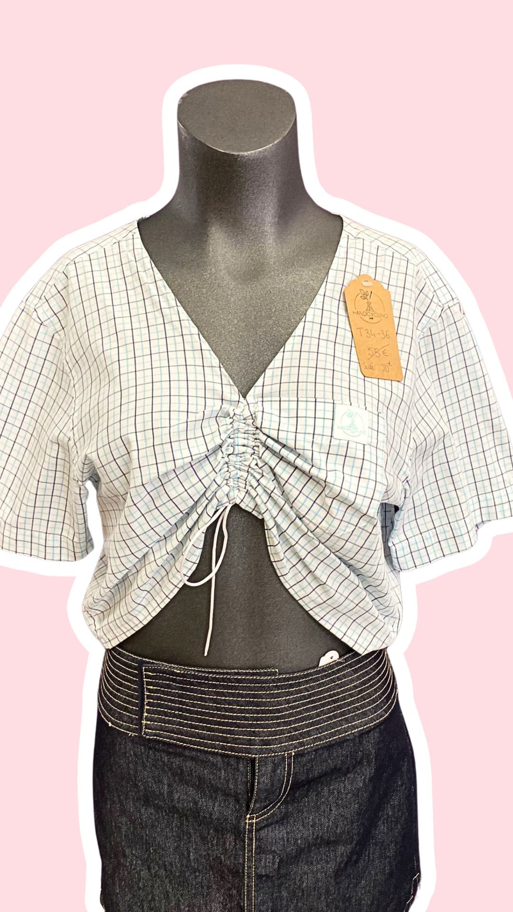 Monarque • T. 34 à 36 • Chemise papillon blanc carreaux bleu