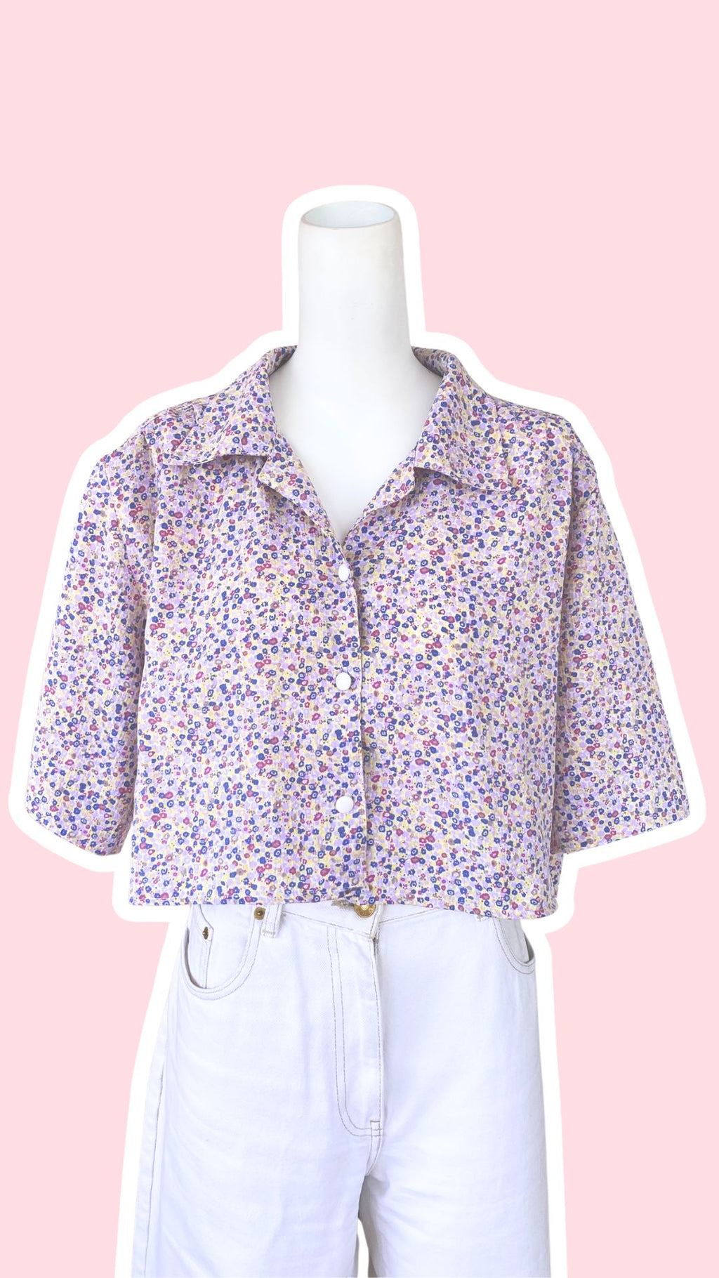 chemise crop top liberty tons violet bleu jaune