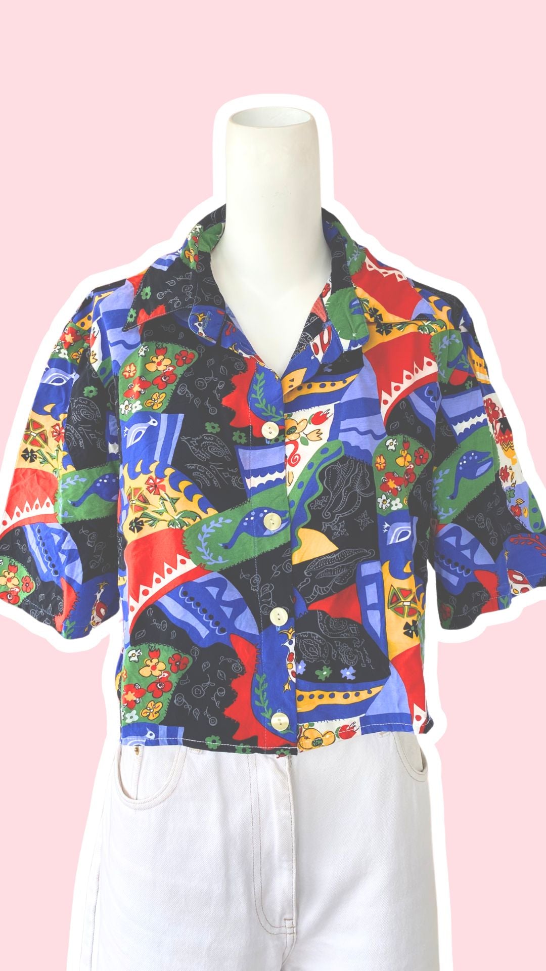 chemise crop top multicolore vintage