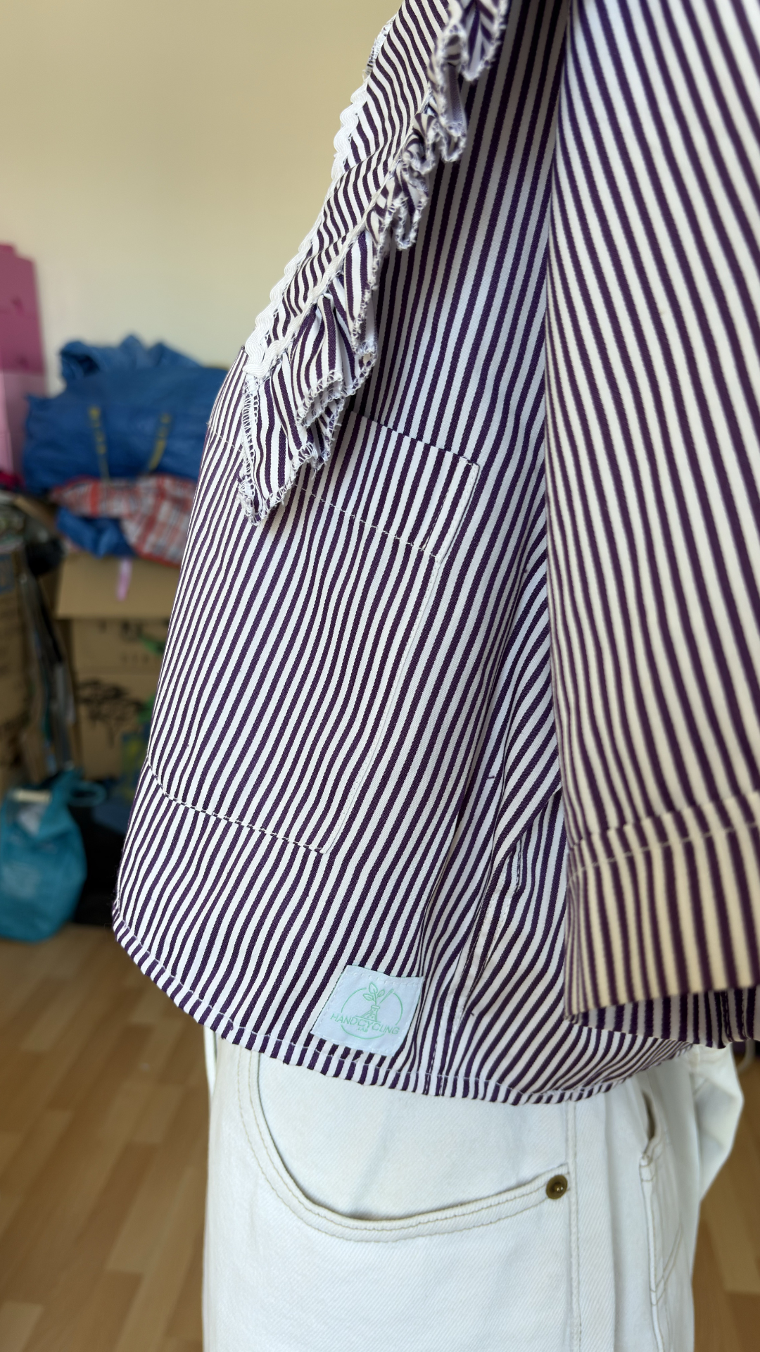 Sweaties • T. 36 à 40 • Chemise upcyclée grand col rayure violette