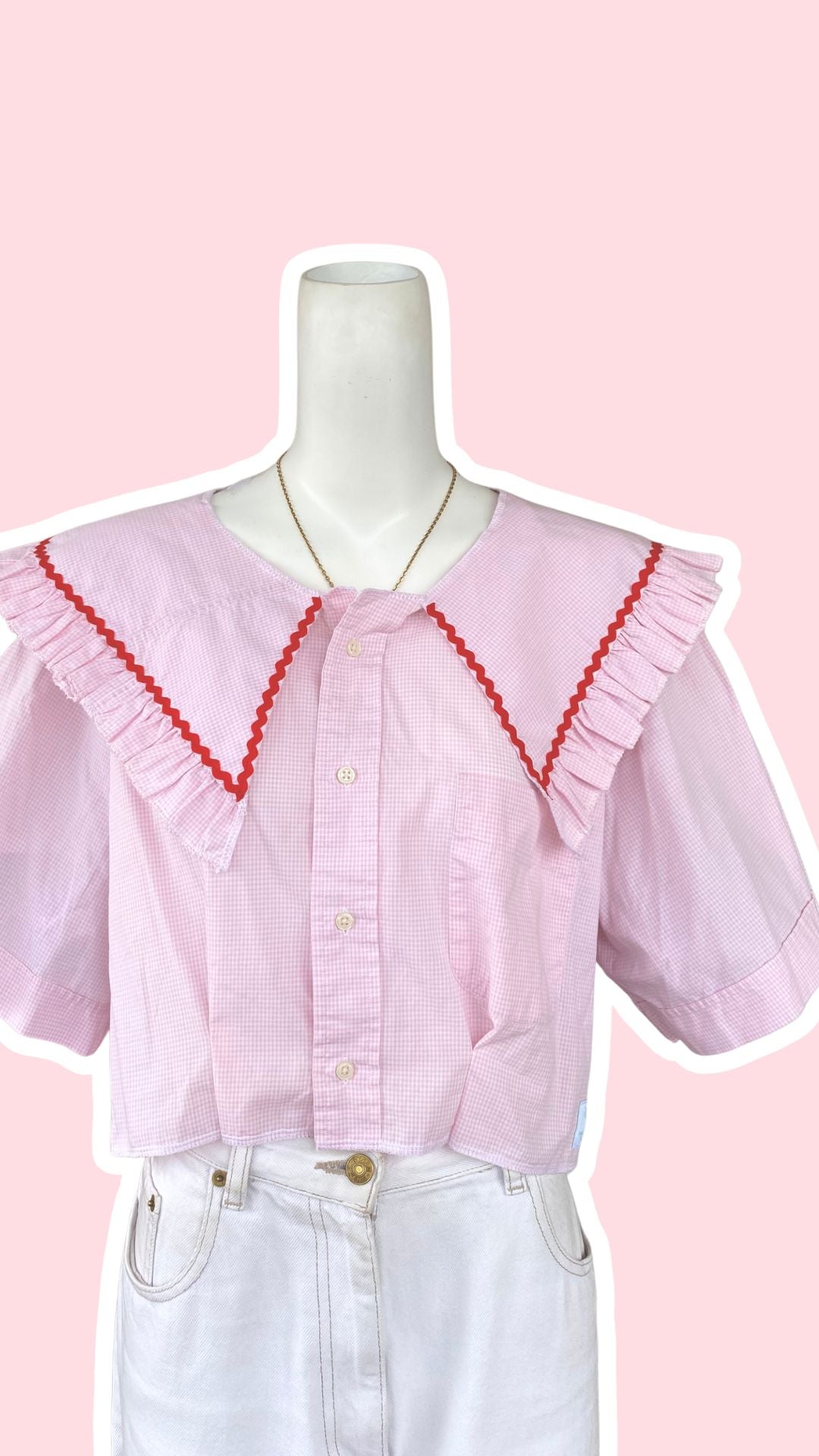 .Sweaties • T.38 à 42 • Chemise upcyclée grand col vichy rose