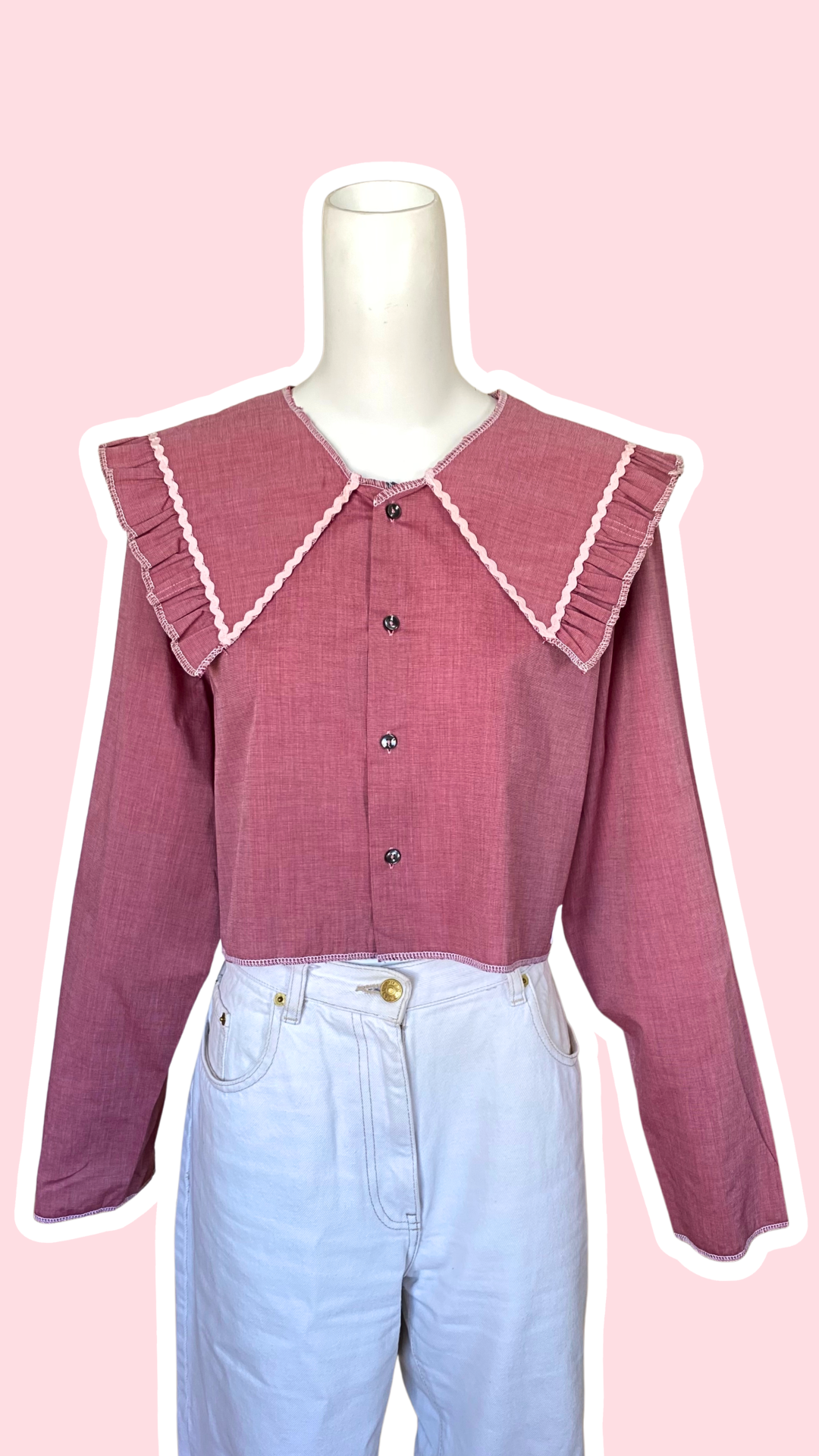 Sweaties • T. 36 à 40 • Chemise upcyclée grand col rose foncé