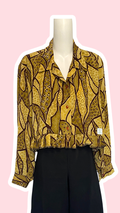Chemise froufrou • T. 36 à 44 • Chemise courte manches longues motifs marron et jaune