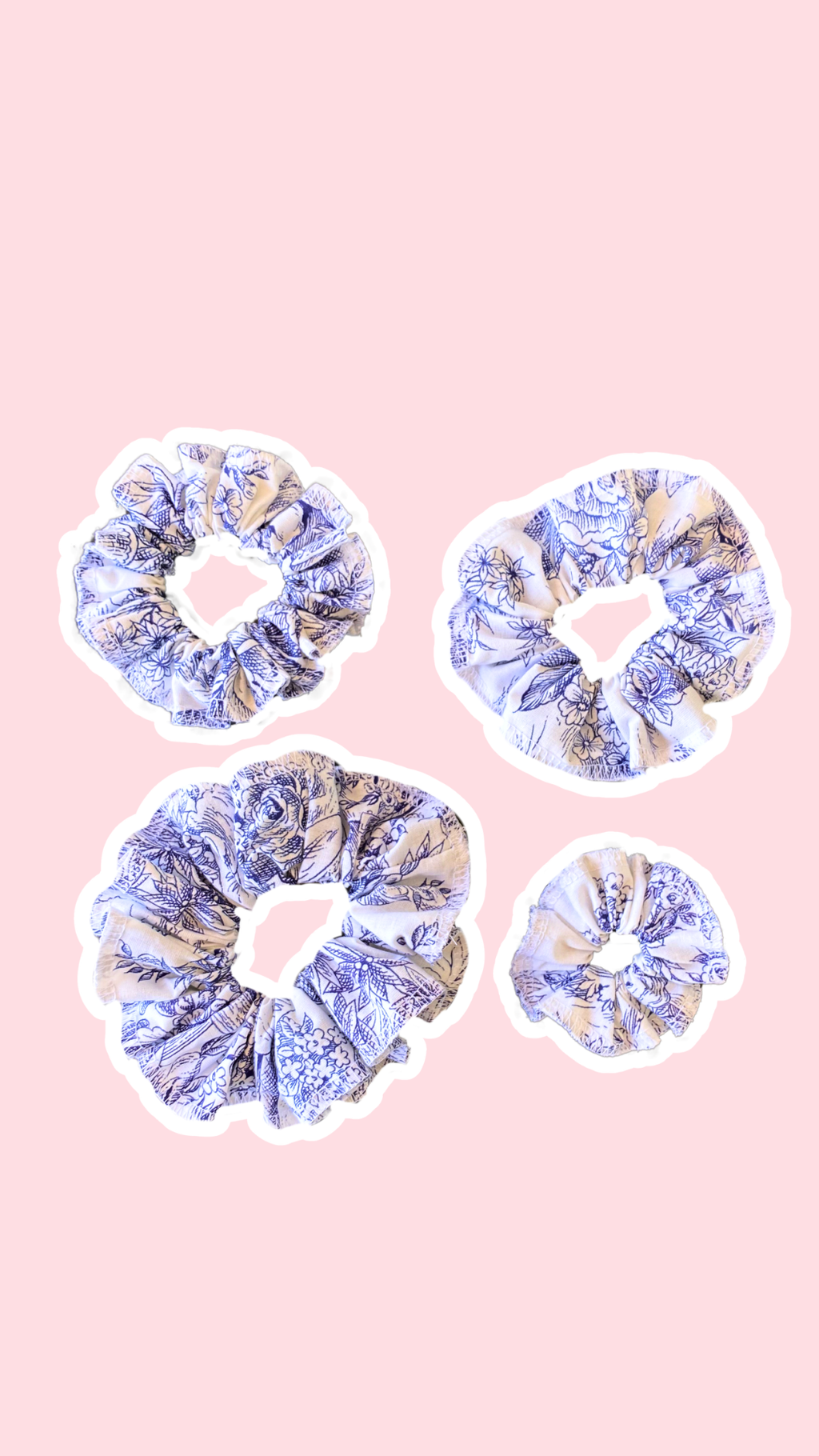 Scrunchy • T. XS à XL • Chouchou toile de jouy bleu