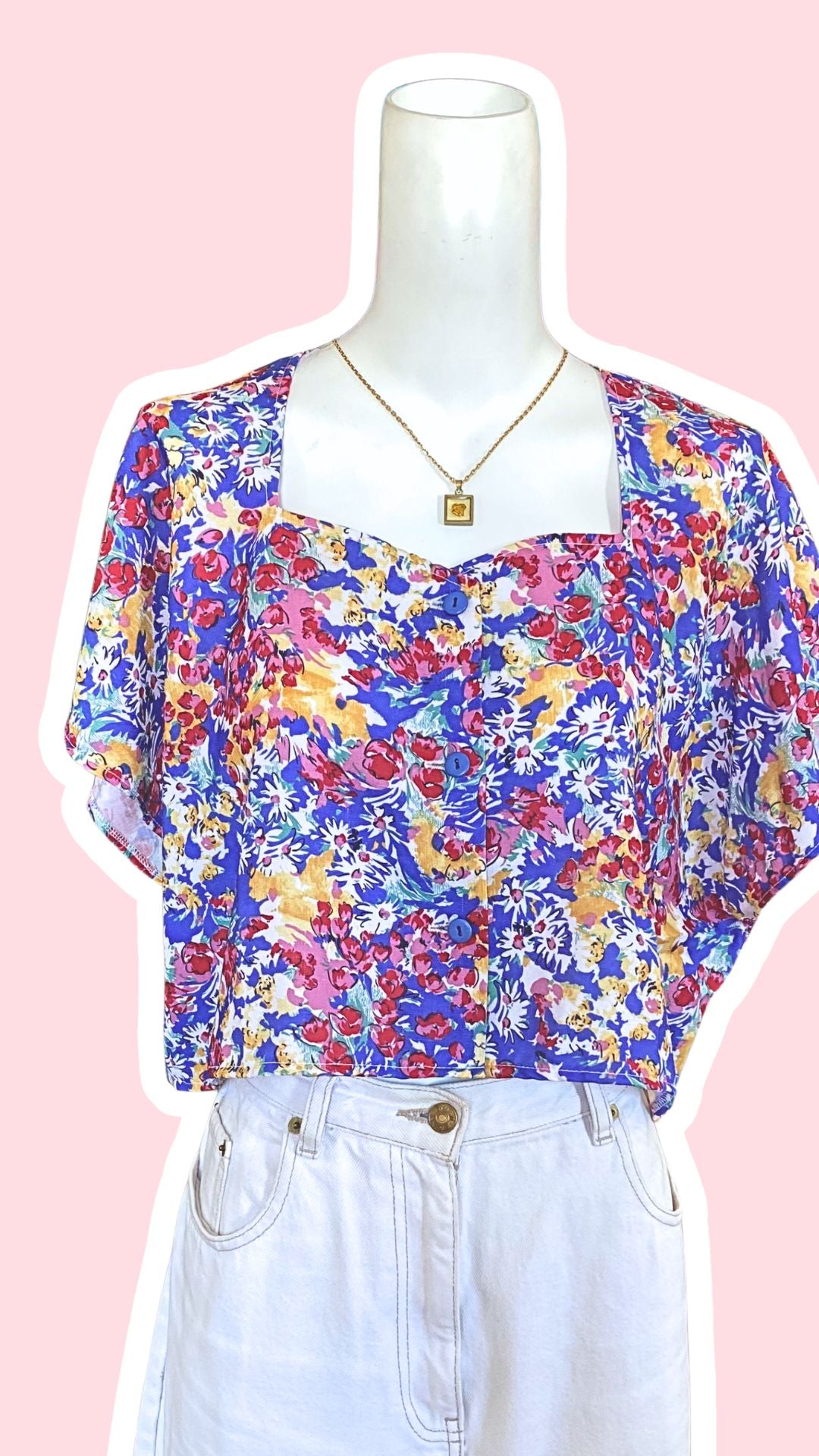 Cropped • T. 36 à 42 • Chemise bleu à fleurs liberty