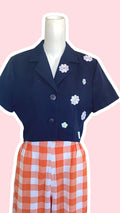 Cropped • T. 34 à 36 • Chemise marine à fleurs blanches