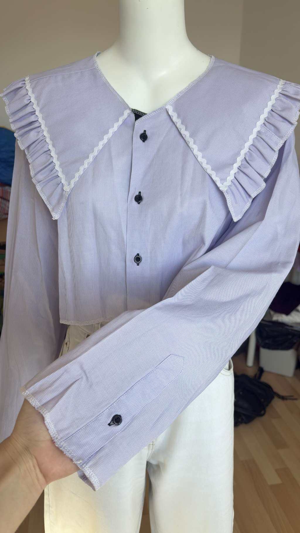 .Sweaties • T.36 à 44 • Chemise upcyclée grand col rayures violette
