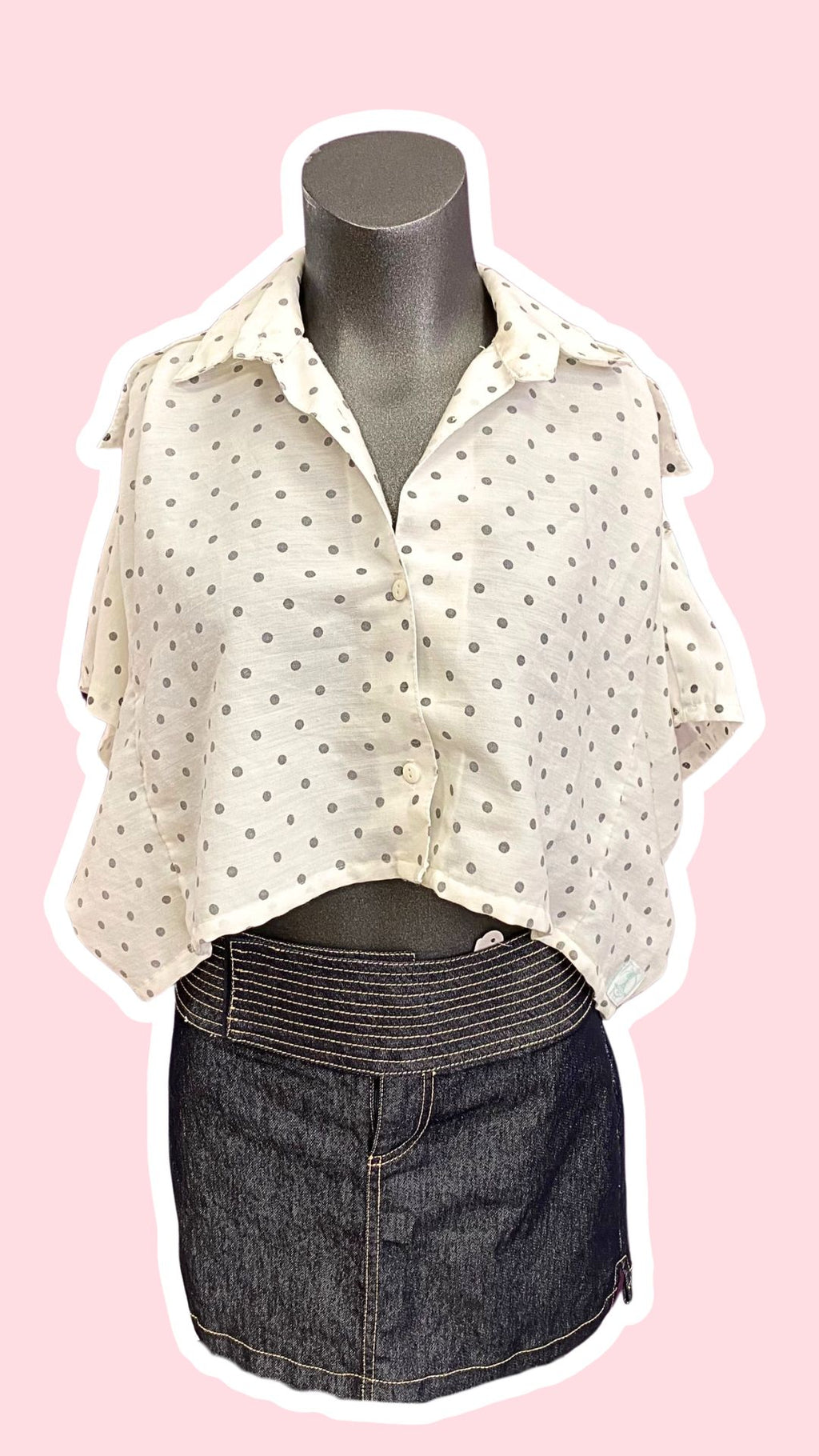 Cropped • T. 40 à 54 • Chemise crop top blanc à pois gris