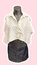 Cropped • T. 40 à 54 • Chemise crop top blanc à pois gris