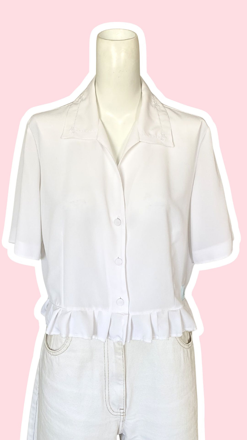 Froufrou • T. 34 à 38 • Chemise crop top blanche col brodé