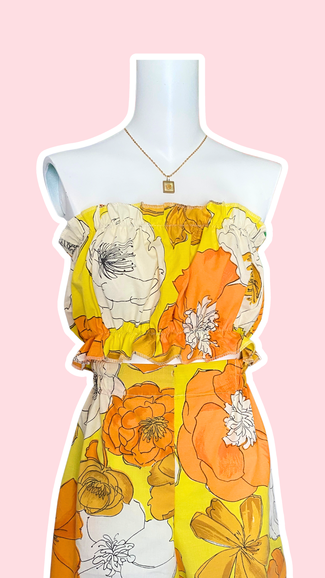 P'tis Ôh • T. M  • Haut bandeau à froufrou jaune fleurs oranges et blanches