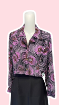 Chemise cropped • T. 34 à 38 • Chemise courte manches longues violette et noire motifs