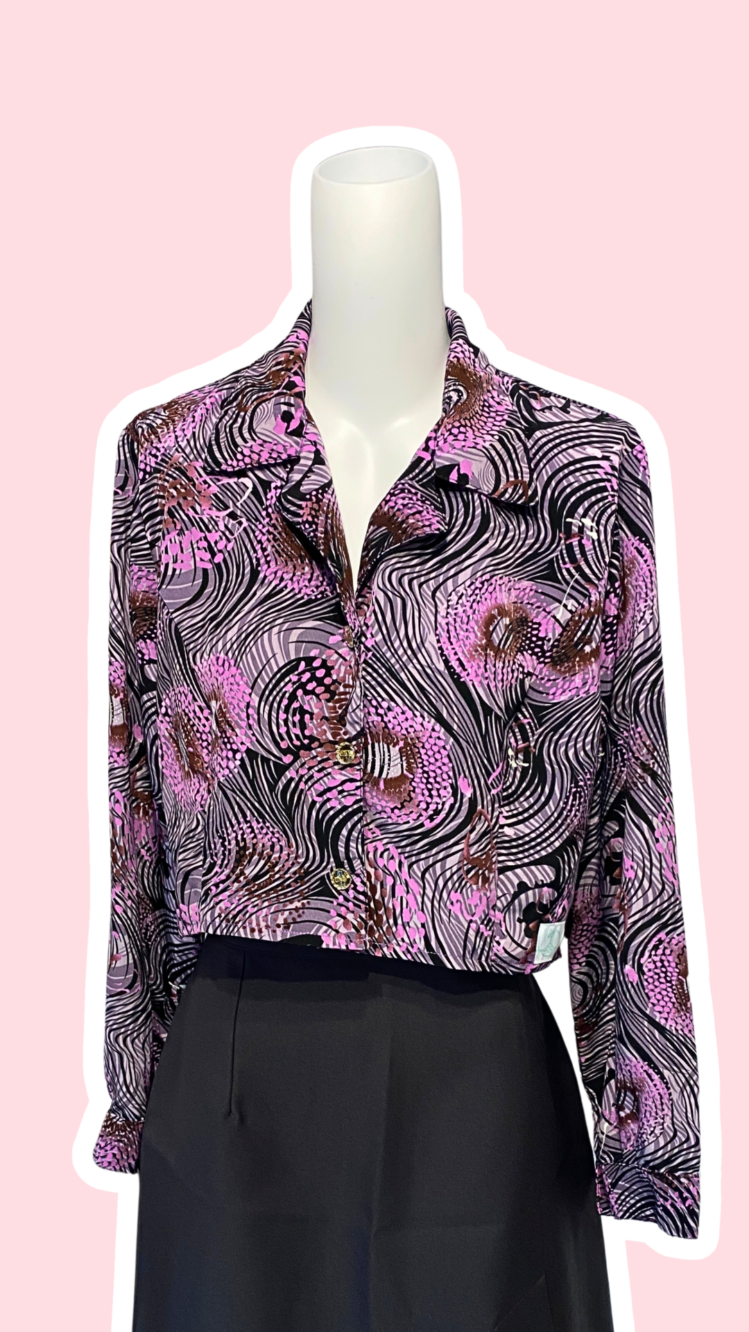 Chemise cropped • T. 34 à 38 • Chemise courte manches longues violette et noire motifs