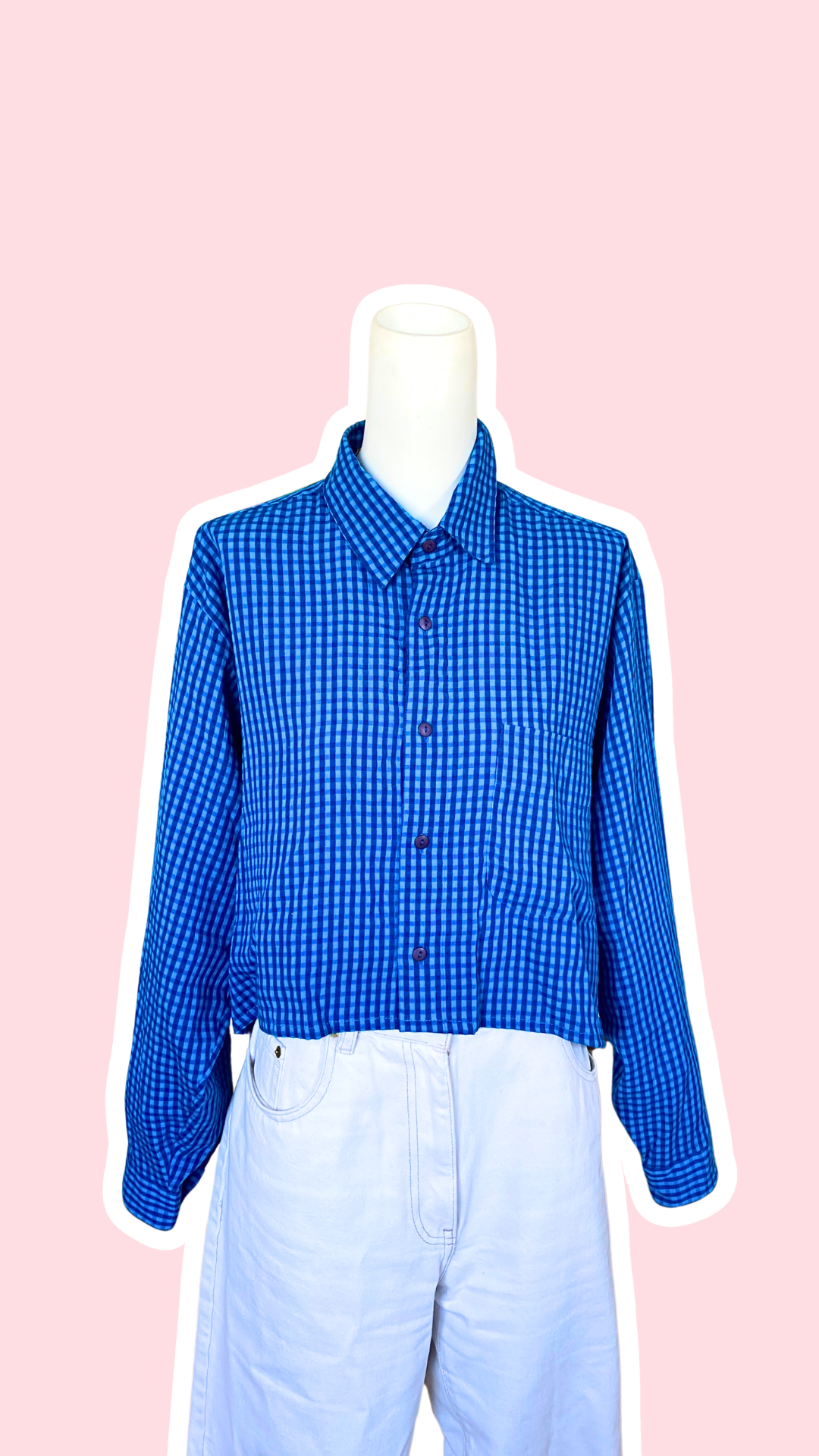 Cropped • T. 36 à 42 • Chemise crop top Naf Naf vintage carreaux bleu