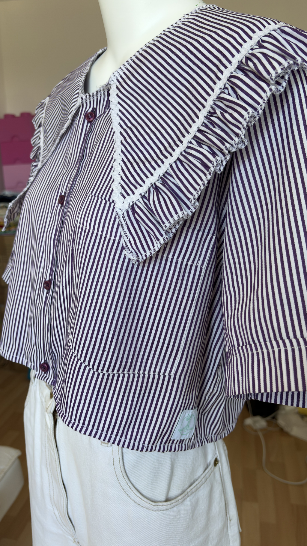 Sweaties • T. 36 à 40 • Chemise upcyclée grand col rayure violette