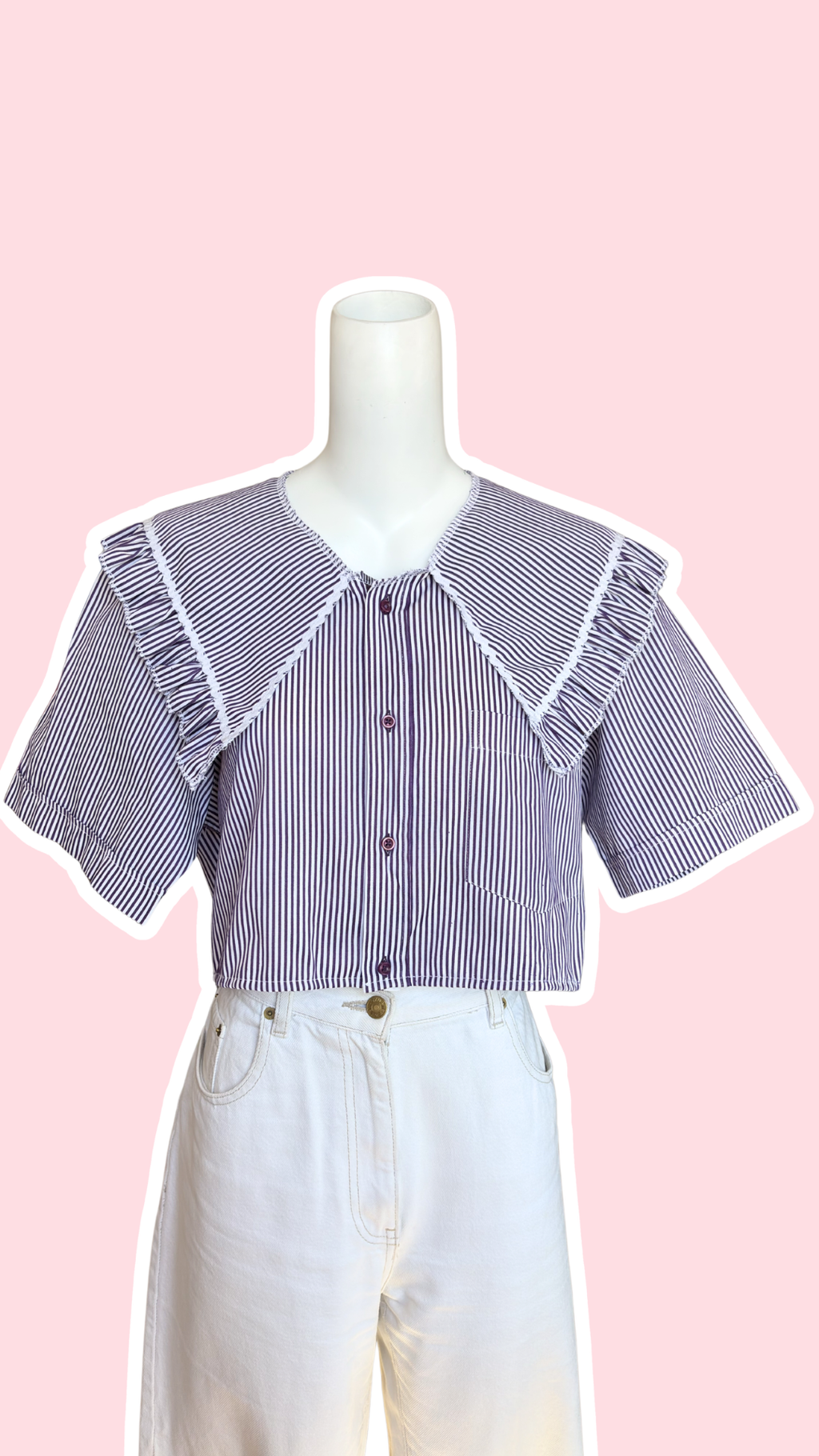 Sweaties • T. 36 à 40 • Chemise upcyclée grand col rayure violette