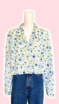 Cropped • T. 38 à 46 • Chemise courte manches longues blanche liberty bleues