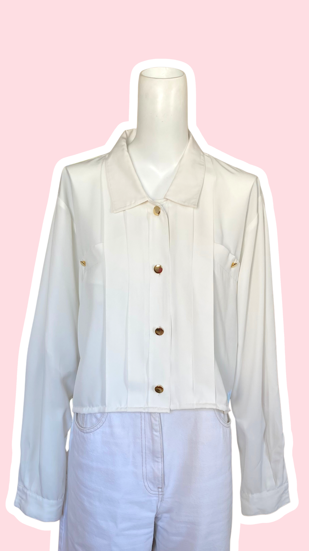 Chemise cropped • T. 38 à 44 • Chemise courte manches longues blanche plissée