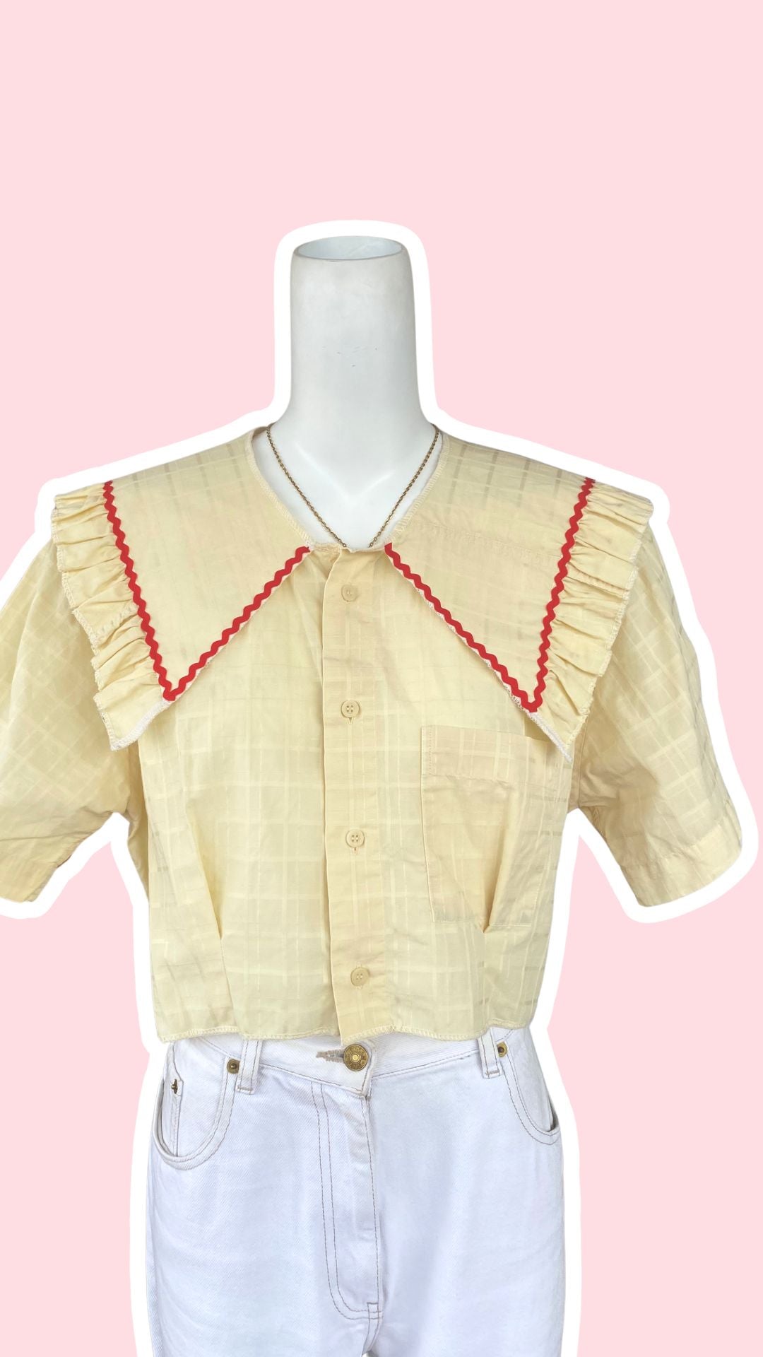 Sweaties • T.36 à 40 • Chemise upcyclée grand col jaune texturée