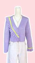 Pull upcyclé • T.34 à 38 • pull court violet bande froufrou