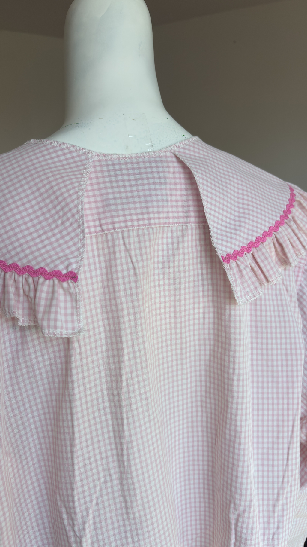 Sweaties • T.36 à 42 • Chemise upcyclée grand col vichy rose pastel