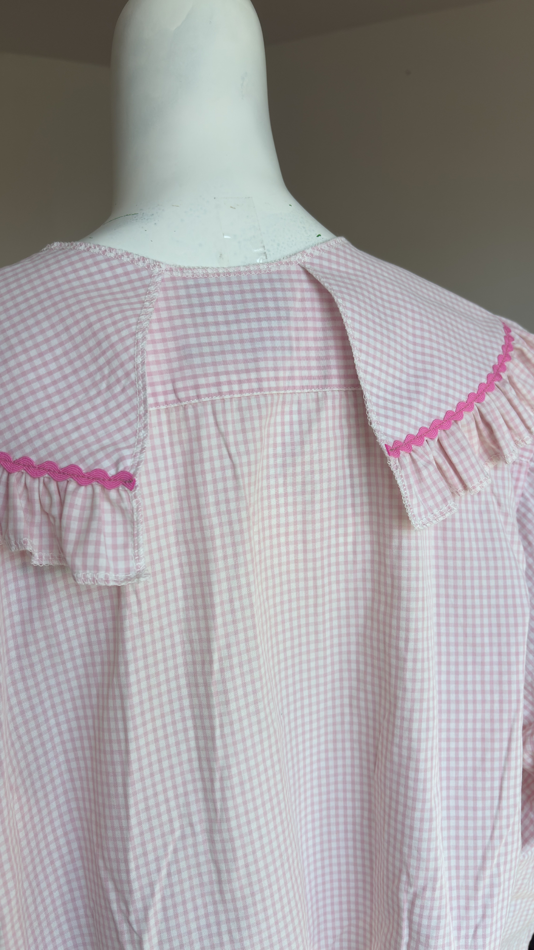 Sweaties • T.36 à 42 • Chemise upcyclée grand col vichy rose pastel