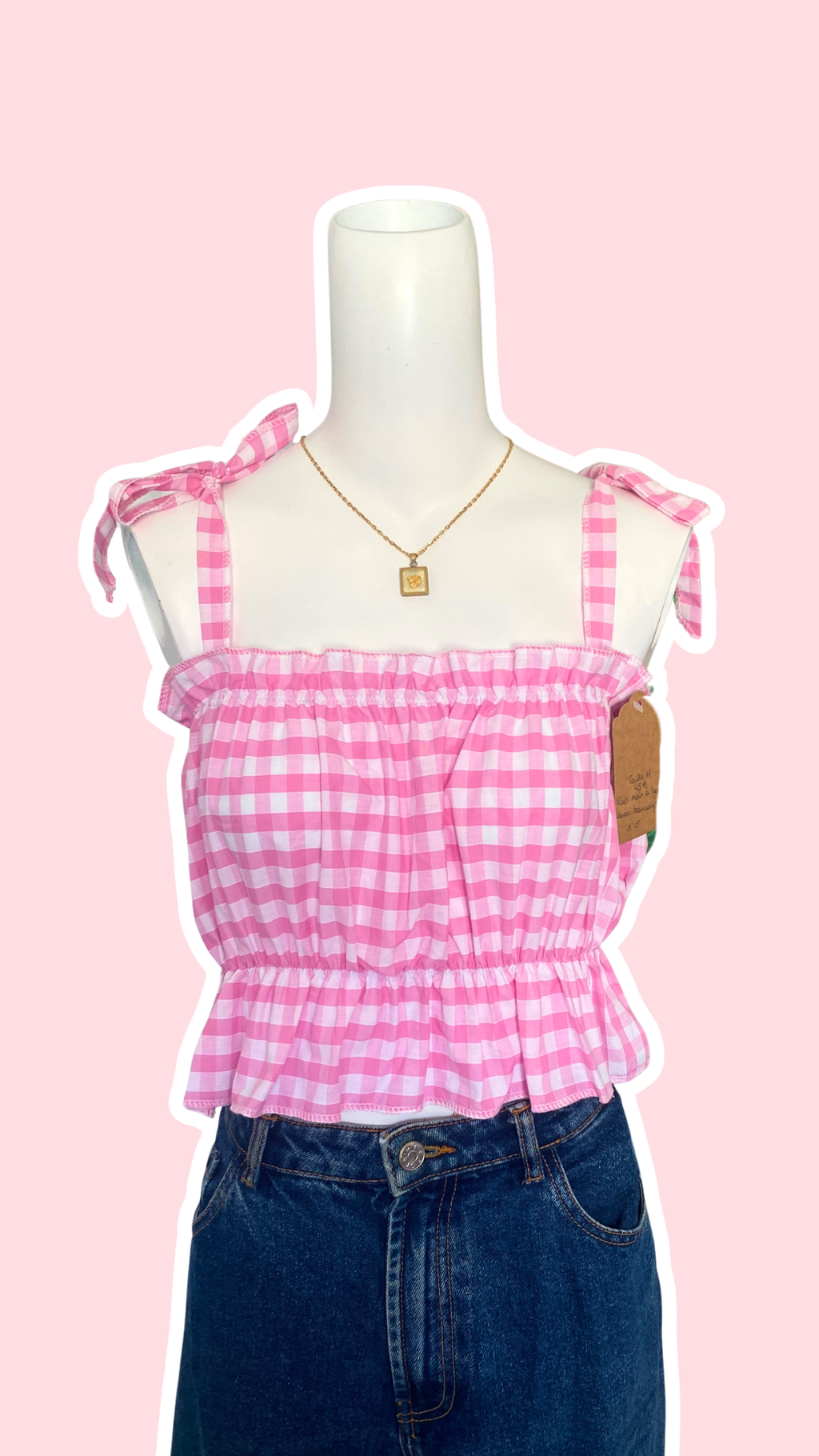 P'tis Ôh • T. S/M et L  • Haut bandeau à froufrou vichy rose