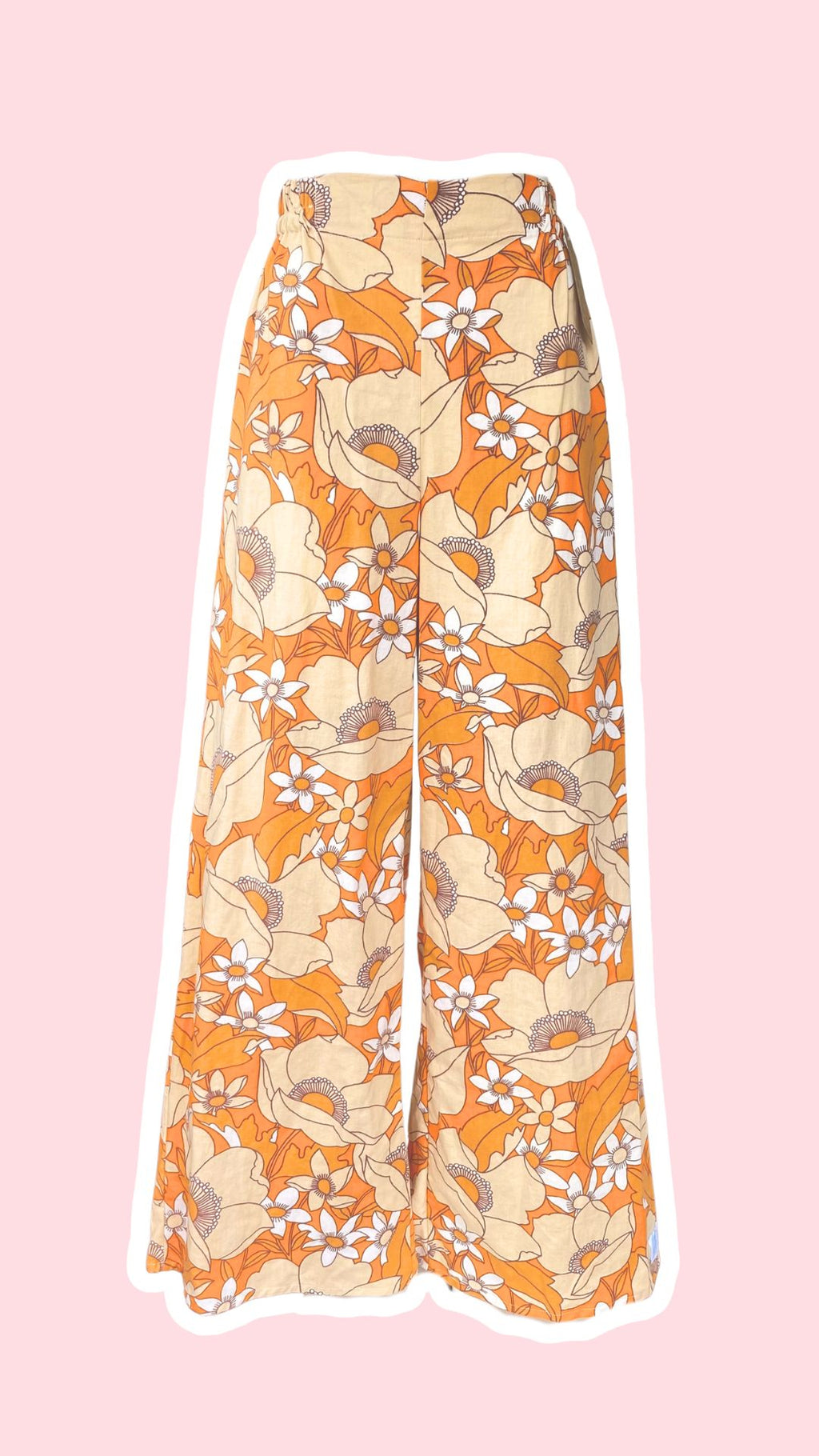 Pants • Taille XS/S • Pantalon upcyclé 70s floraux orange beige