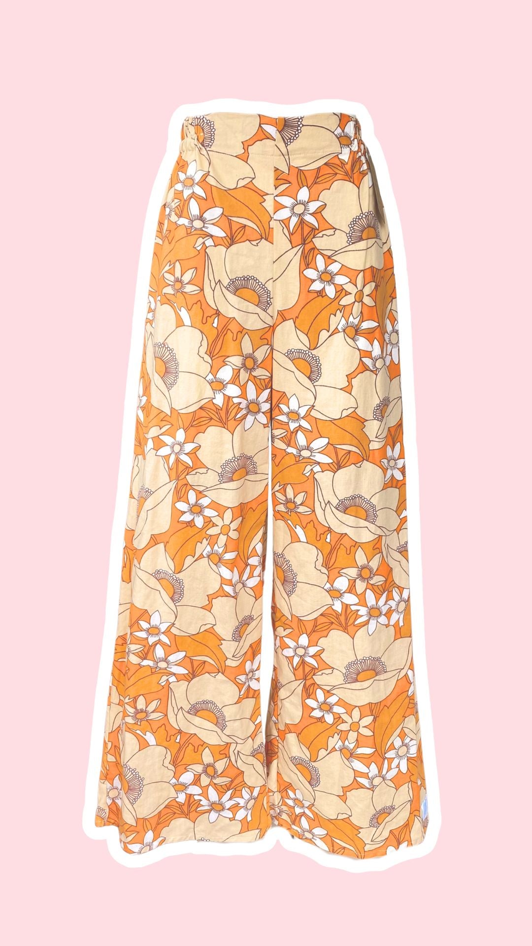 Pants • Taille XS/S • Pantalon upcyclé 70s floraux orange beige