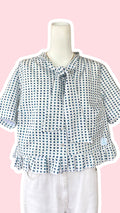 Froufrou • T. 38 à 40   • Chemise crop top motifs fleurs bleues et noeud devant