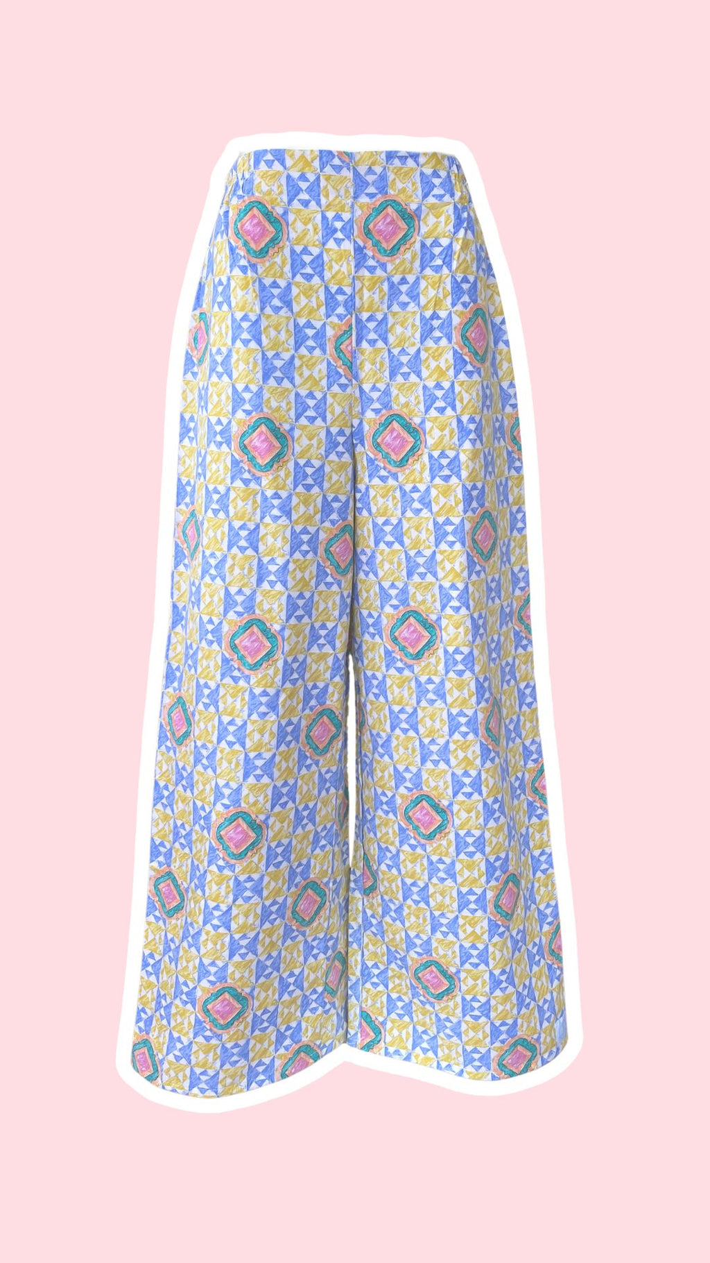 Pants • Taille XS/S et M • Pantalon upcyclé motifs losanges bleu jaune