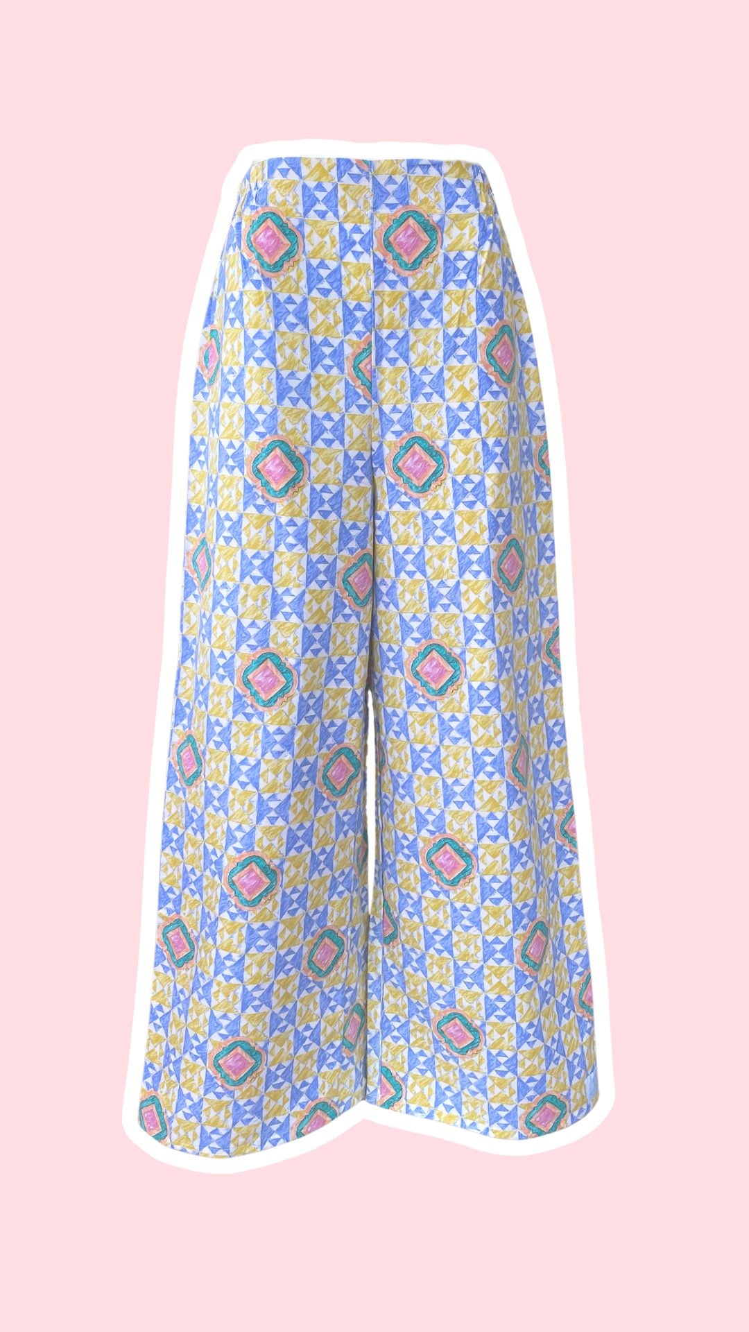 Pants • Taille XS/S et M • Pantalon upcyclé motifs losanges bleu jaune