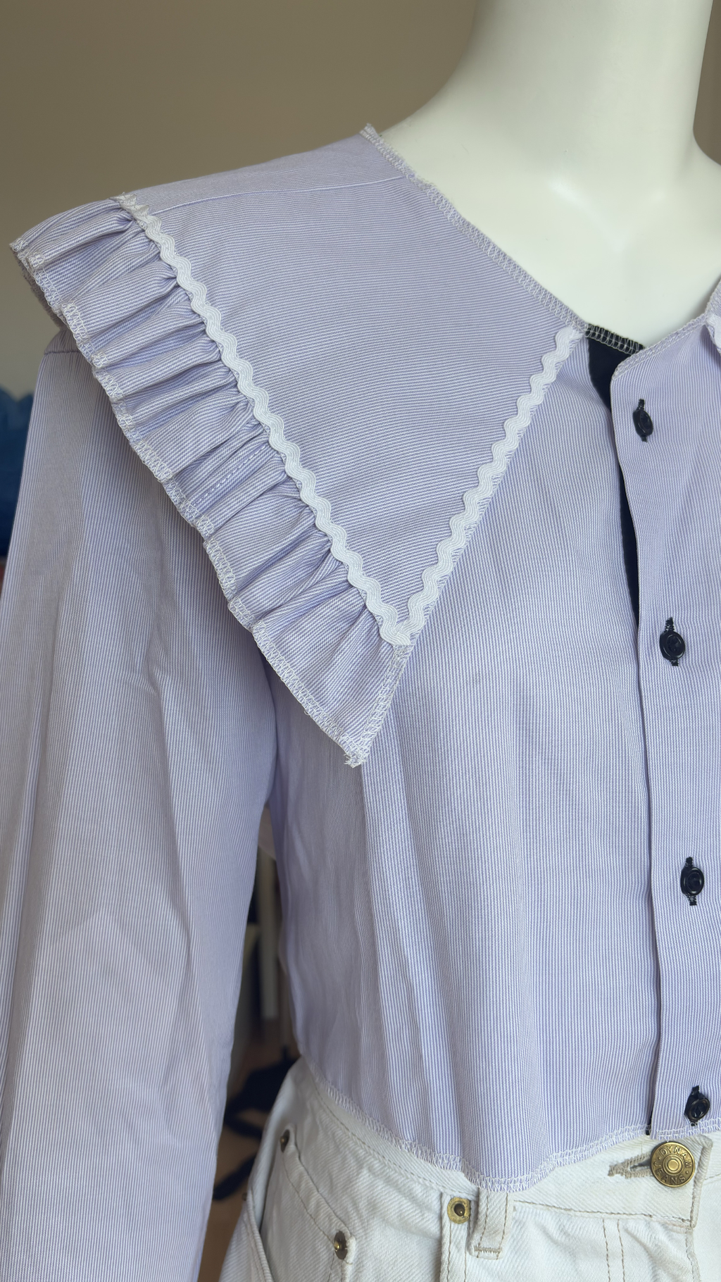 .Sweaties • T.36 à 44 • Chemise upcyclée grand col rayures violette