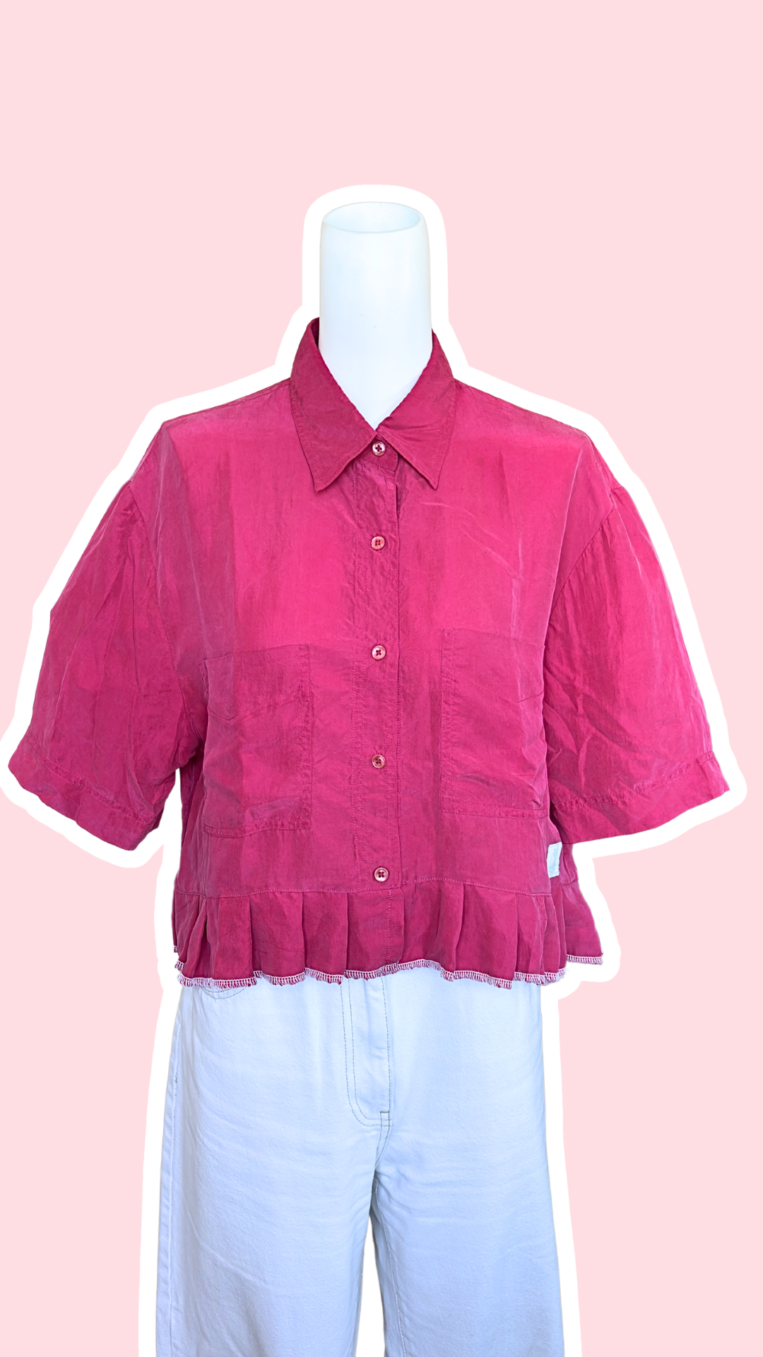 Chemise froufrou • T. 36 à 40 • Chemise courte manches courtes fuchsia en soie