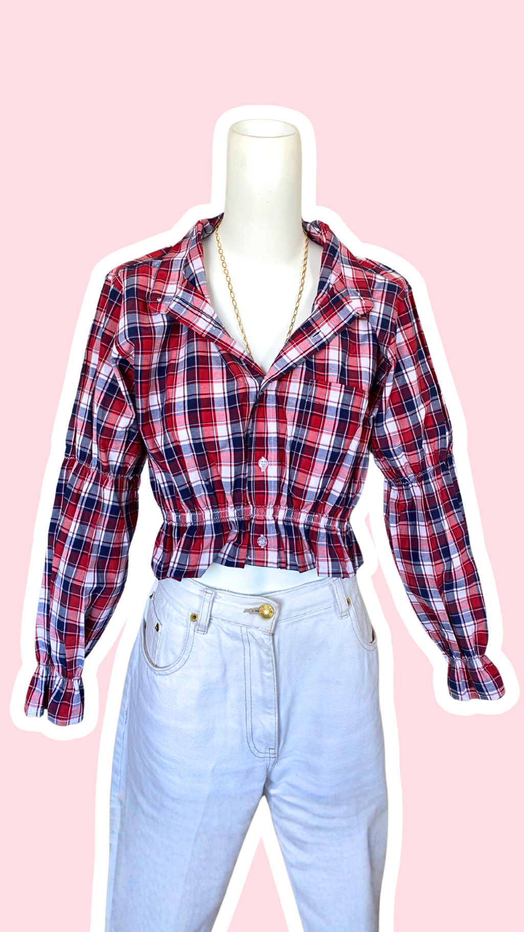Intemporelle • T. 32 à 36 • Chemise courte manches longues à carreaux tricolores
