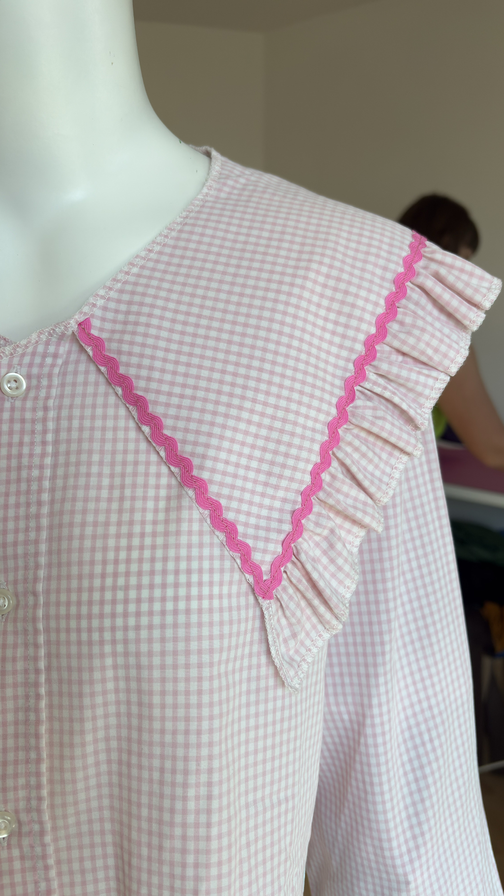 Sweaties • T.36 à 42 • Chemise upcyclée grand col vichy rose pastel