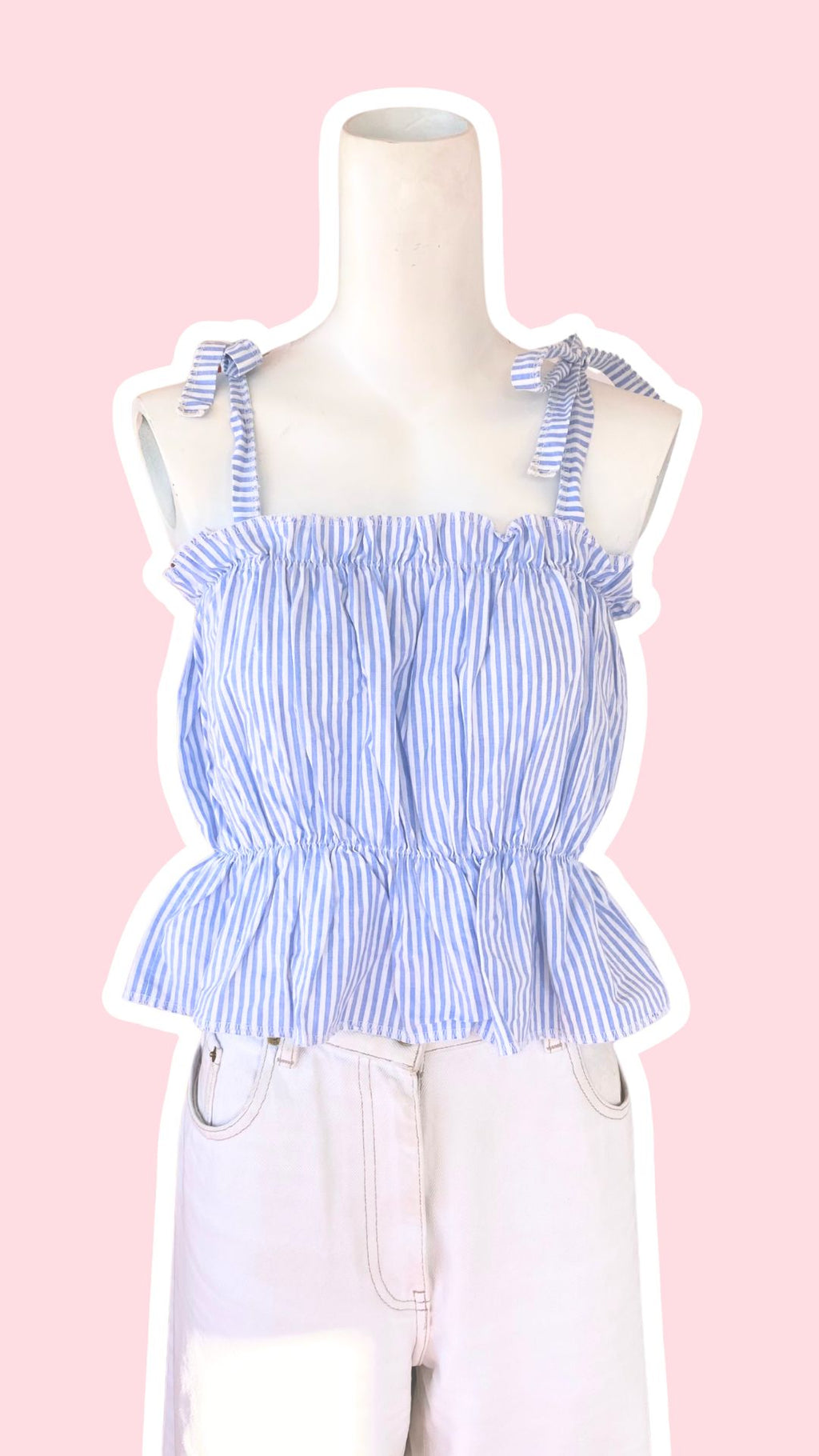 P'tis Ôh • Taille L  • Haut bandeau coton fines rayures bleu ciel et blanc