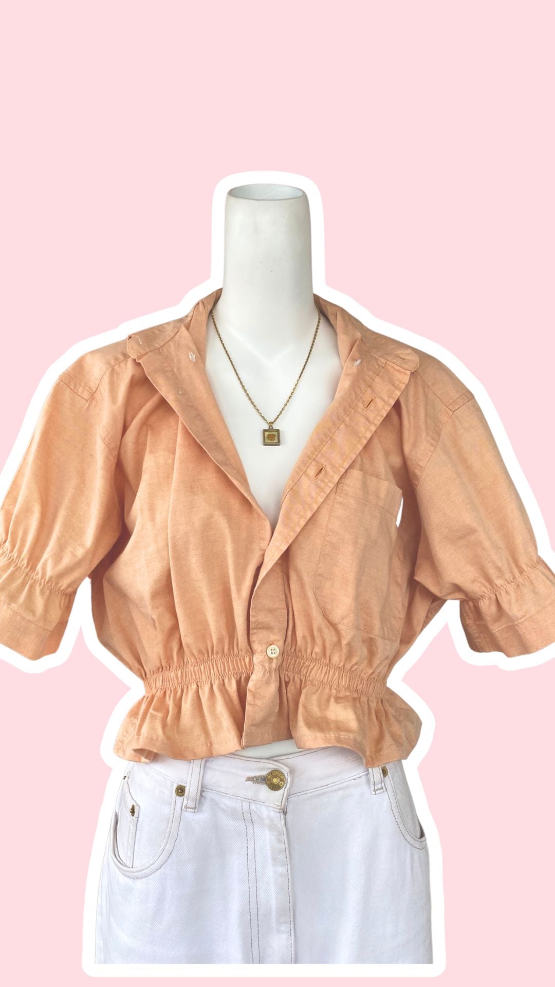 Intemporelle • T. 34 à 38 • Chemise crop top bouffante corail