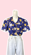 Cropped • T.36  à 40 • Chemise crop top bleue et fleurs jaunes