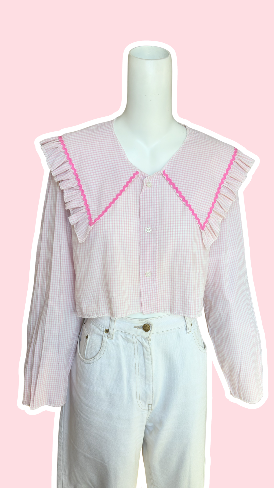 Sweaties • T.36 à 42 • Chemise upcyclée grand col vichy rose pastel