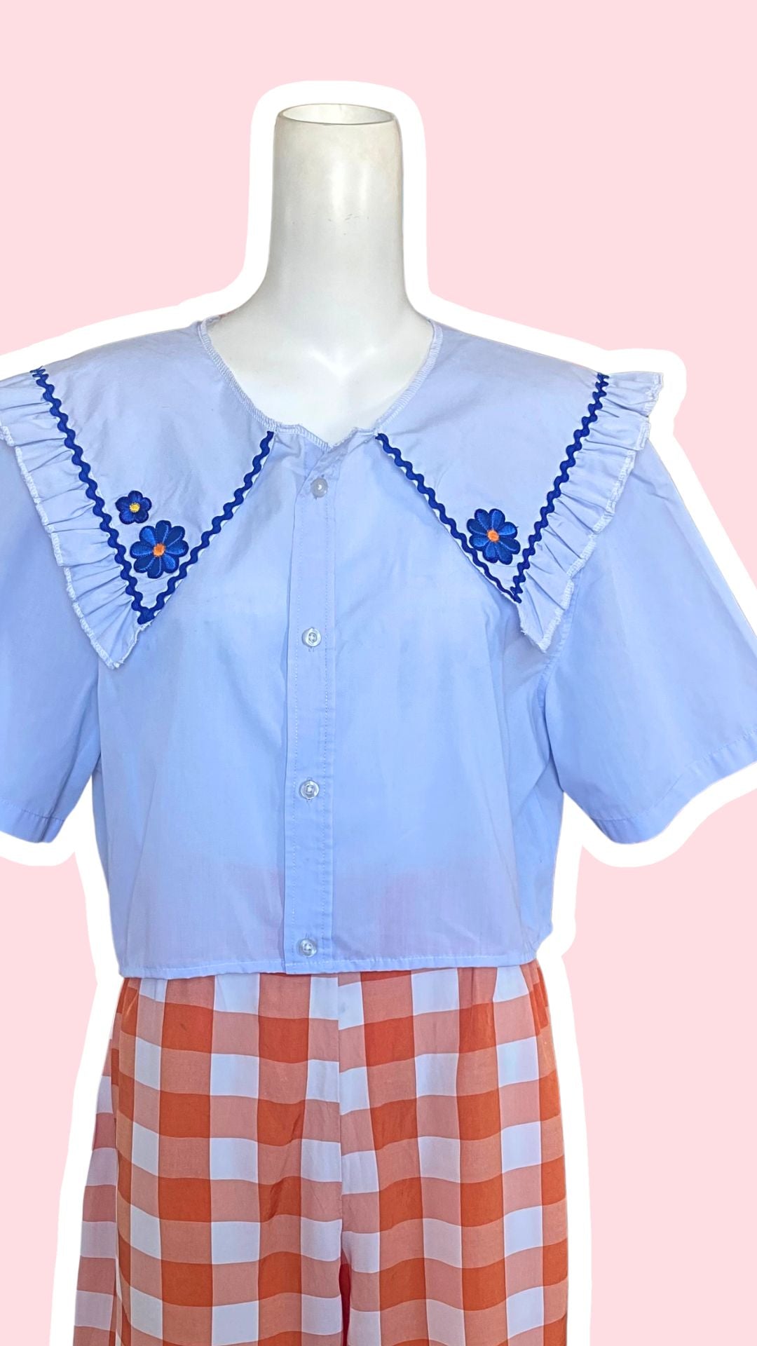 Sweaties • T.36 à 42 • Chemise grand col bleu ciel + fleurs