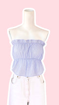 P'tis Ôh • Taille XS  • Haut bandeau coton blanc mini carreaux bleu ciel