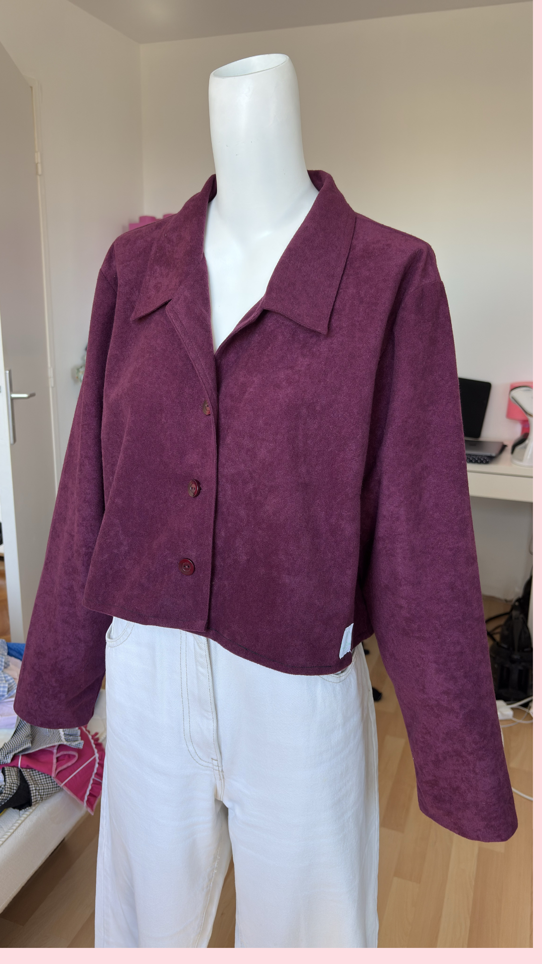 Cropped Jacket • T. 38 à 46 • Surchemise courte velours lie de vin