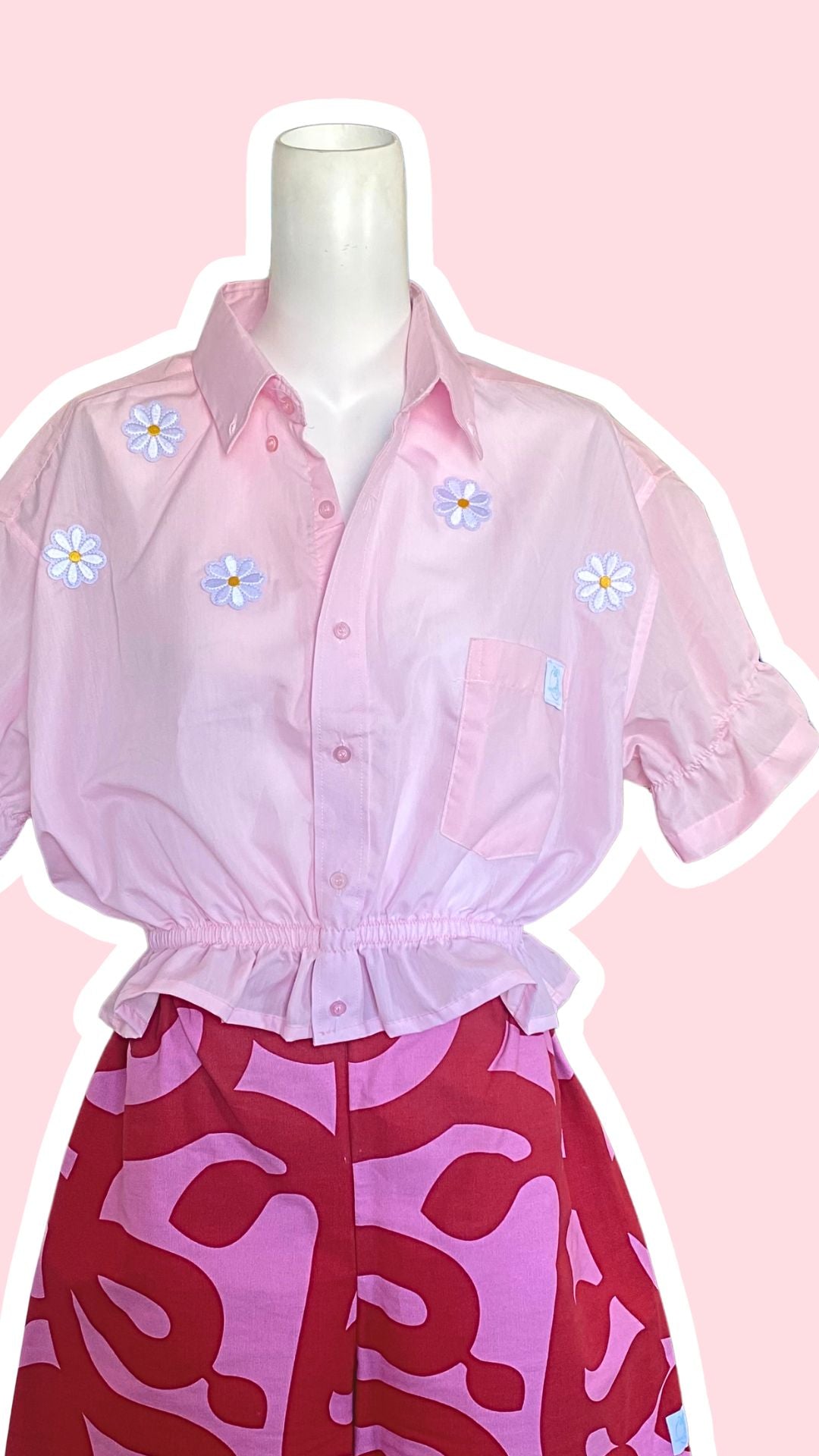 Intemporelle • T. 36 à 40 • Chemise crop rose pastel à fleurs