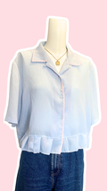 Chemise froufrou • T. 38 à 44 • Chemise courte manches courtes bleu ciel broderie zig zag